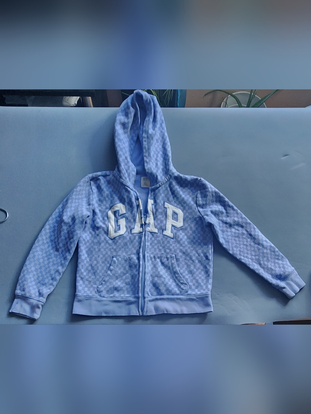 GAP Light Blue Checkerboard Zip Hoodie for Kids Size L (10)